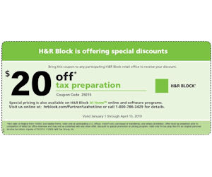 H&R Block - $20 Coupon For Tax Preparation - Printable Coupons